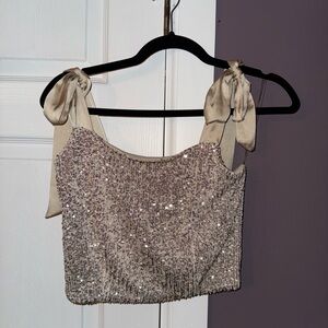 SO Beige Sequin Crop Top